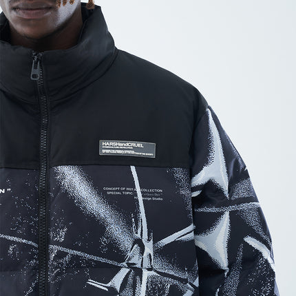 Men's puffer jacket,
Stand-up collar jacket,
Stylish printed jacket,
Warm puffer jacket,
Winter jacket, Winter outerwear,
Printed puffer jacket,
Cold weather jacket,
Versatile jacket,
Functional outerwear,
Cozy jacket,
Winter wear,
Trendy men's jacket,
Comfortable jacket,
Layering jacket,
Lightweight insulation,
Casual outings,