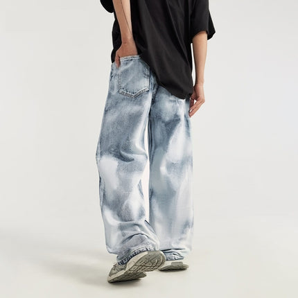 men's baggy jeans, acid-wash denim, vintage washed jeans, wide-leg jeans, streetwear denim, retro-style jeans, relaxed fit jeans, 90s fashion jeans.