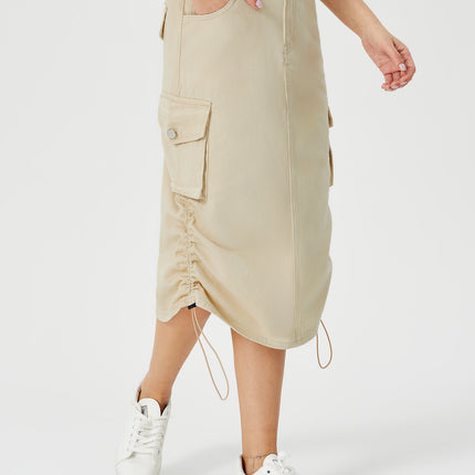 Cargo midi skirt
Women's utility skirt
Army green skirt
Streetwear skirts
High-waisted midi skirt