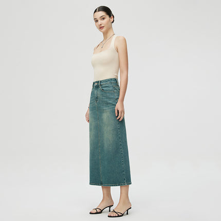 denim maxi skirt, long denim skirt, high-waist jean skirt, vintage straight skirt, casual streetwear skirt, women’s classic denim, maxi skirt 2025, slim denim skirt, timeless fashion skirt